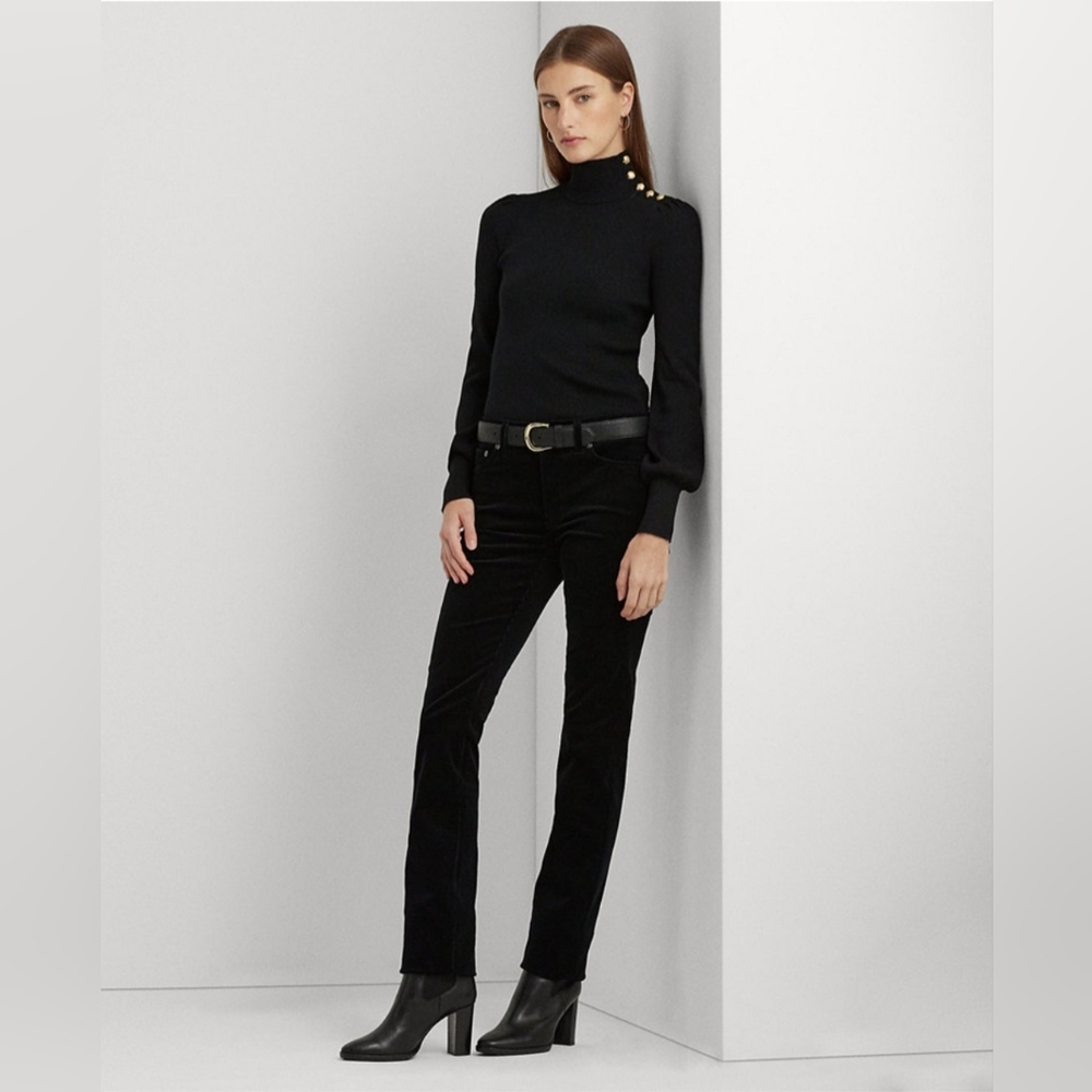 RALPH LAUREN WOMEN'S BLACK STRETCH CORDUROY MID RISE PANTS SIZE 18P NWT